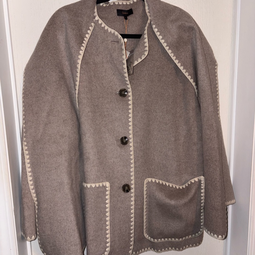 NWT Double-Faced Merino Wool Scarf Coat Oat color size Large